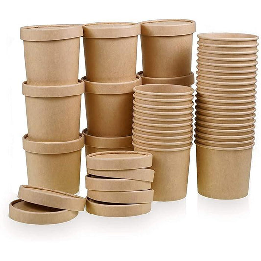 Kraft Paper Soup & Noodle Bowls with Lids
