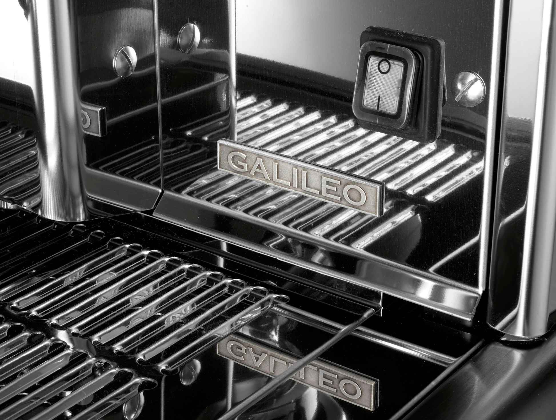 Close-up of BFC Galileo group heads – Italian coffee machine for cafés