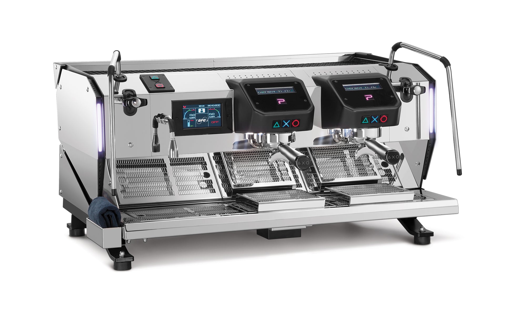 Side view of BFC Generation X espresso machine – stainless steel finish