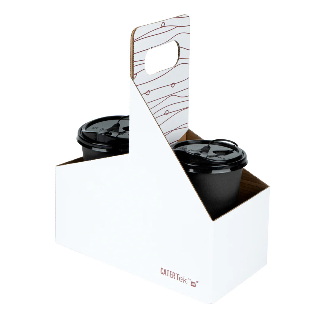 White and Brown Paper Drink Carrier - Holds 2