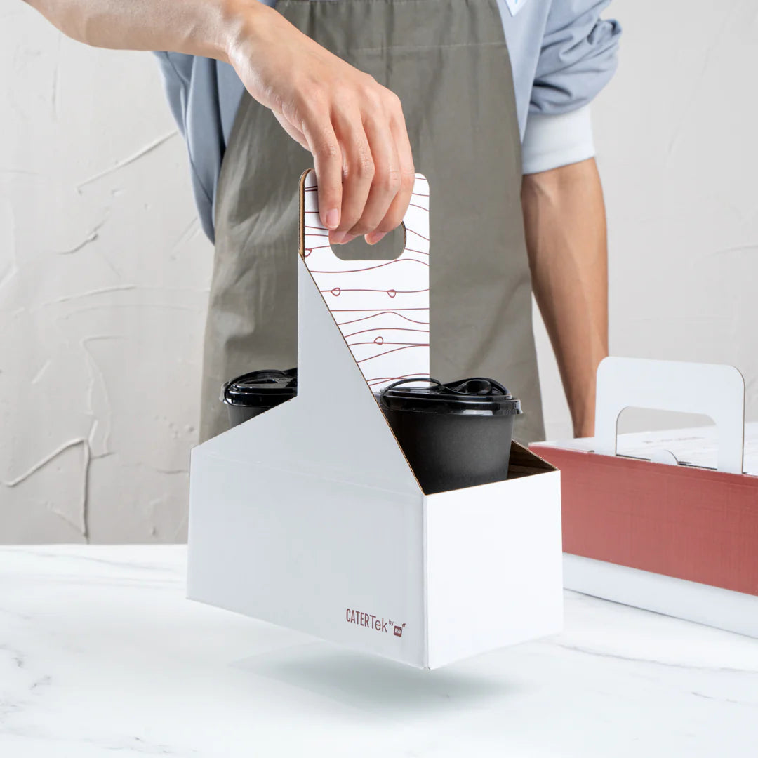 White and Brown Paper Drink Carrier - Holds 2