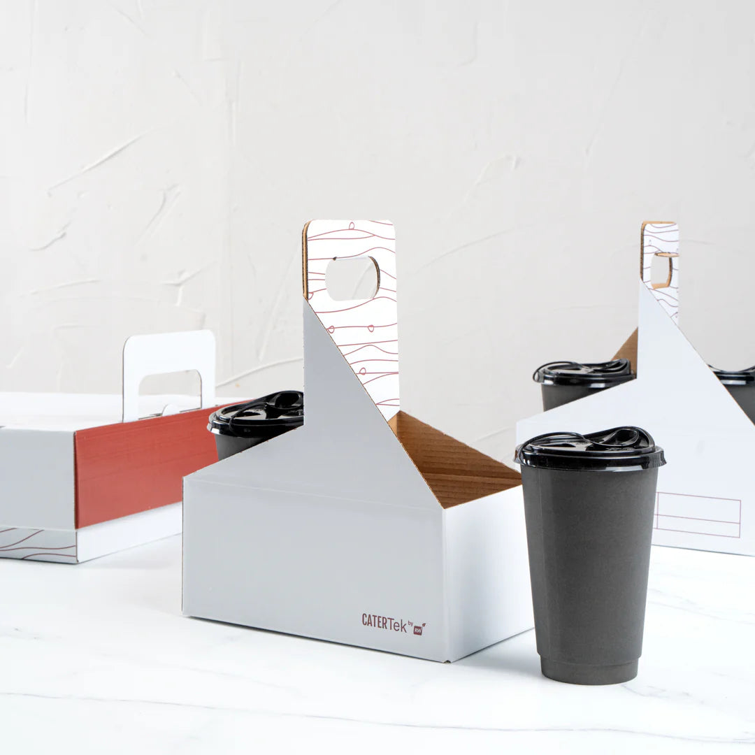 White and Brown Paper Drink Carrier - Holds 2