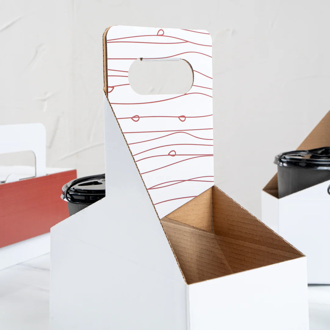 White and Brown Paper Drink Carrier - Holds 2