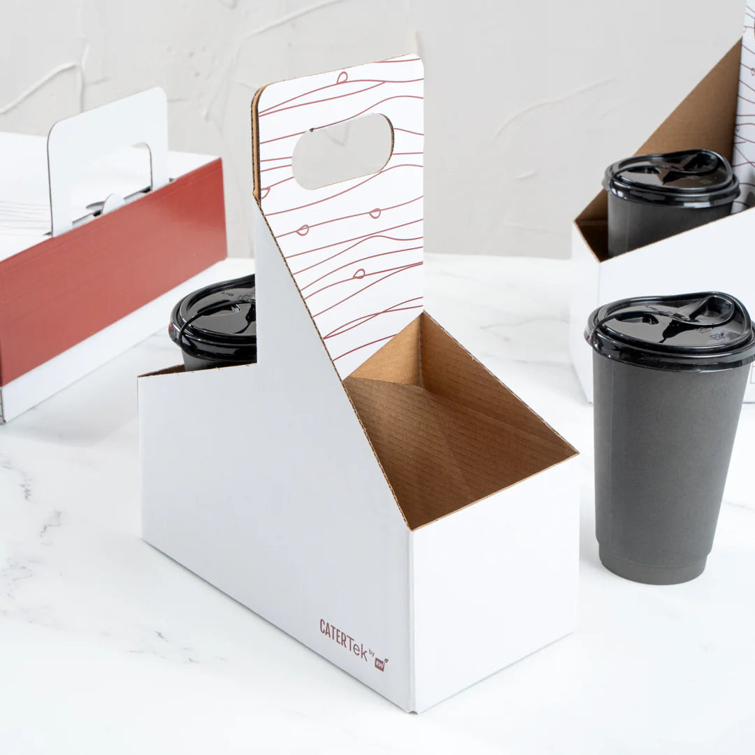 White and Brown Paper Drink Carrier - Holds 2