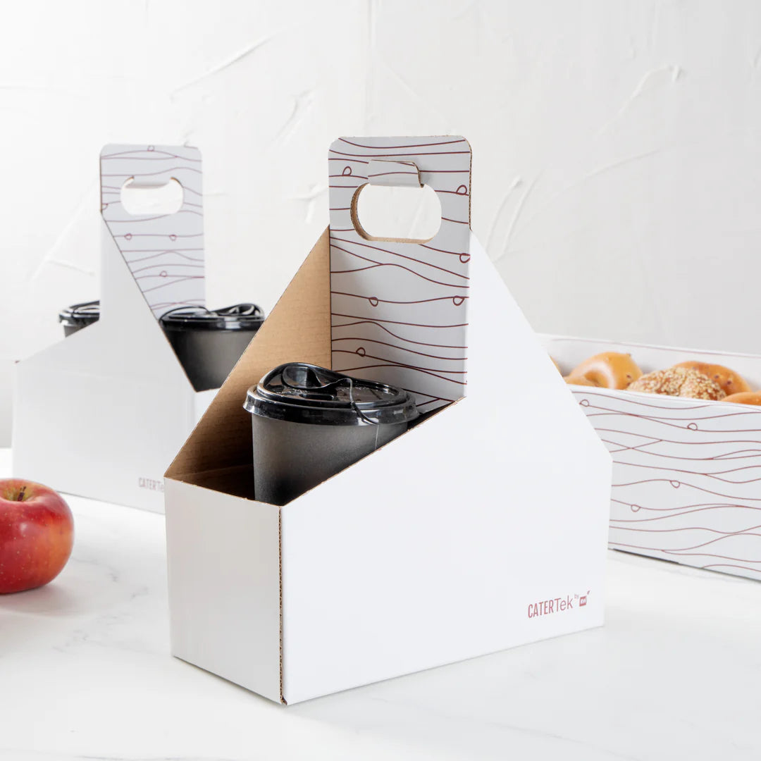 White and Brown Paper Drink Carrier - Holds 2