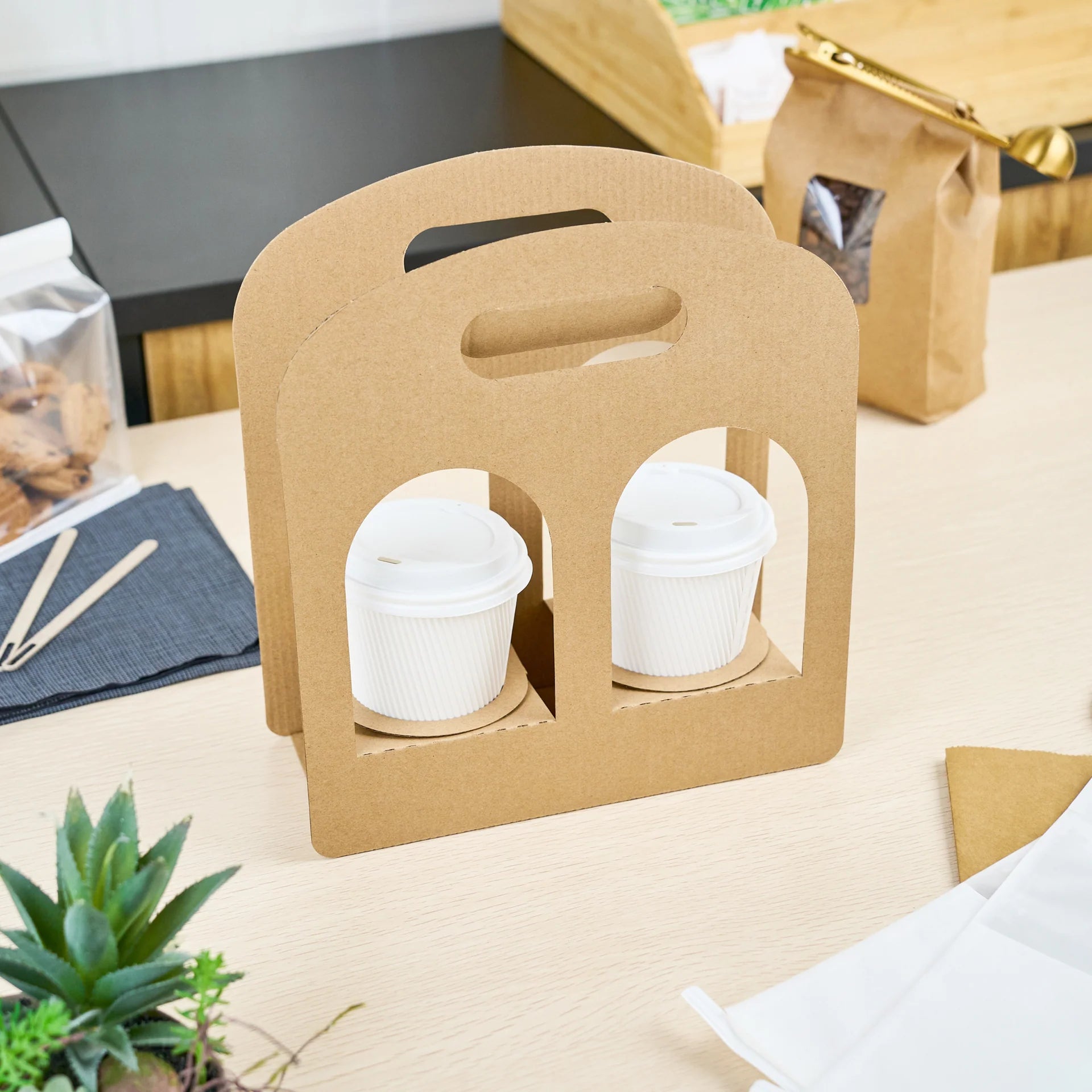 Kraft Paper Sunrise Drink Carrier - Fits 2 Cups