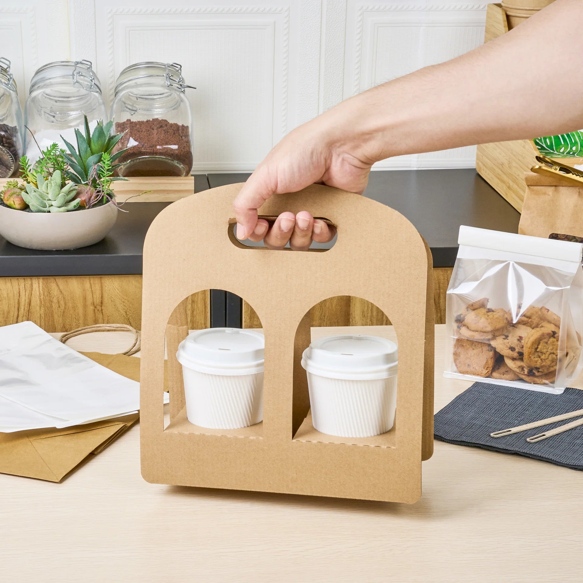 Kraft Paper Sunrise Drink Carrier - Fits 2 Cups