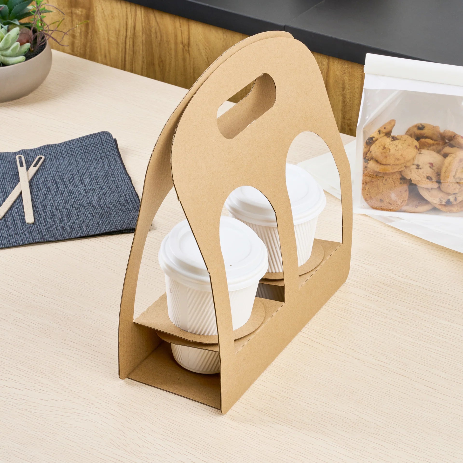 Kraft Paper Sunrise Drink Carrier - Fits 2 Cups