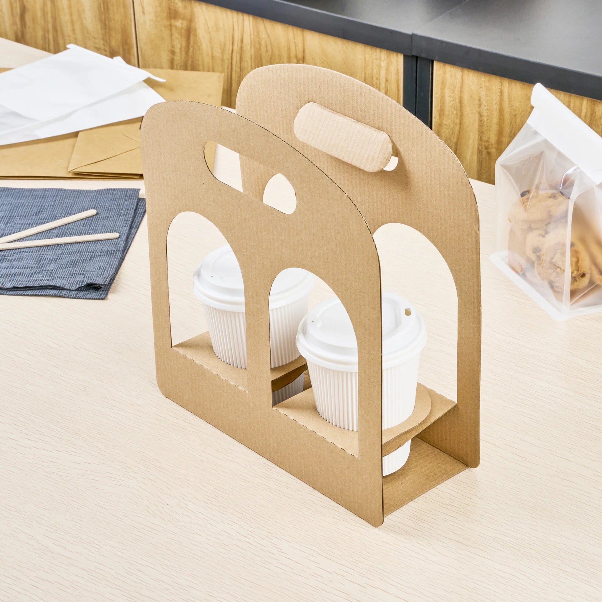Kraft Paper Sunrise Drink Carrier - Fits 2 Cups