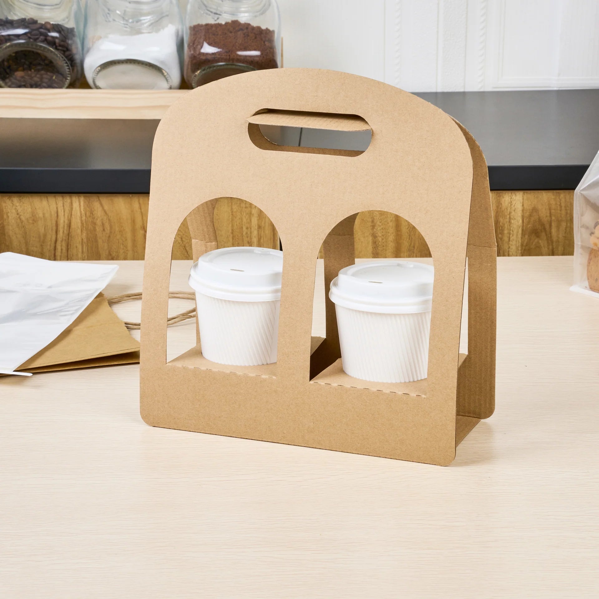 Kraft Paper Sunrise Drink Carrier - Fits 2 Cups