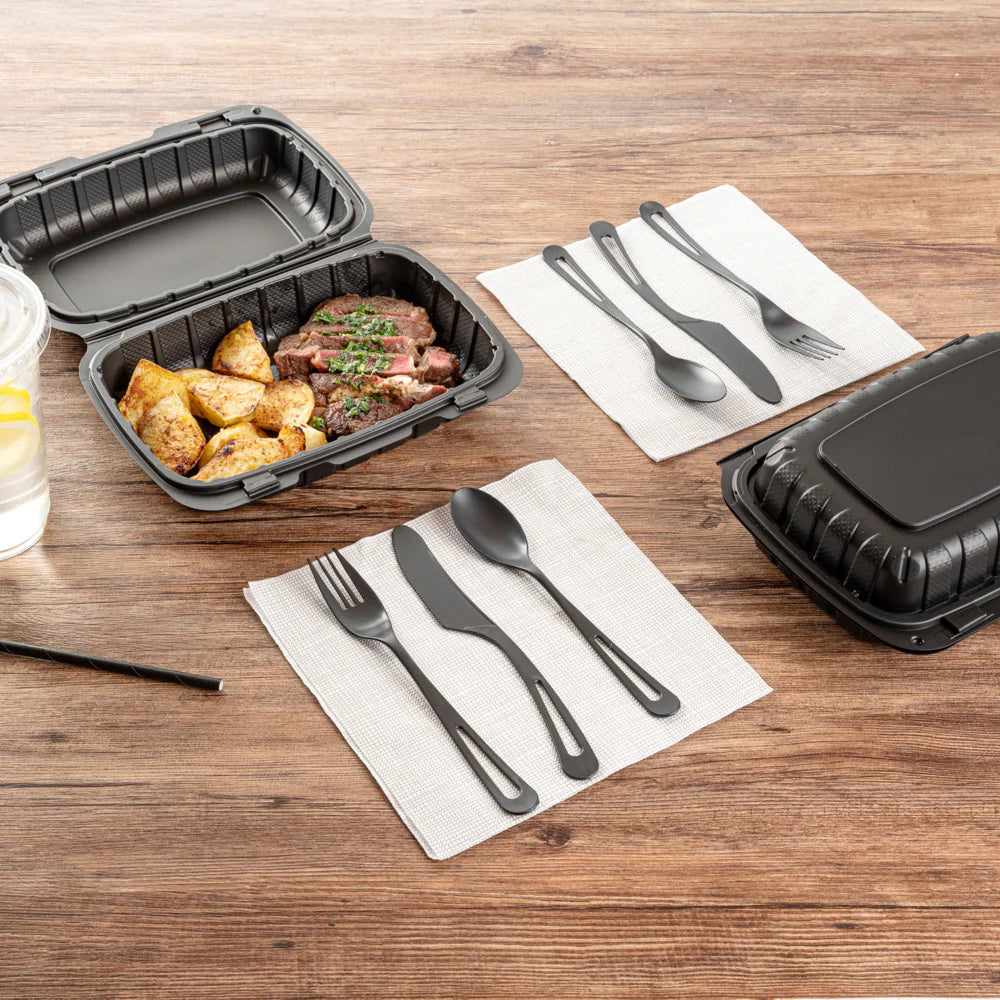 Black Compostable CPLA Cutlery Set – 7.5 in, 290 Pieces per Box