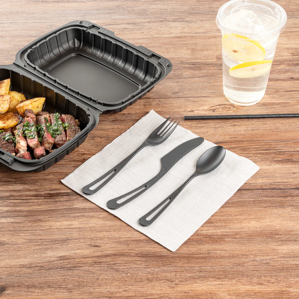 Black Compostable CPLA Cutlery Set – 7.5 in, 290 Pieces per Box