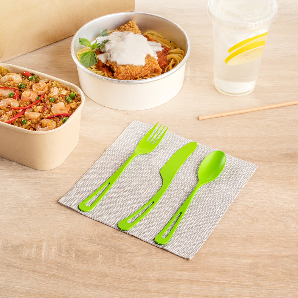 Green Compostable CPLA Cutlery Set – 7.5 in Utensils – 290 Sets per Box