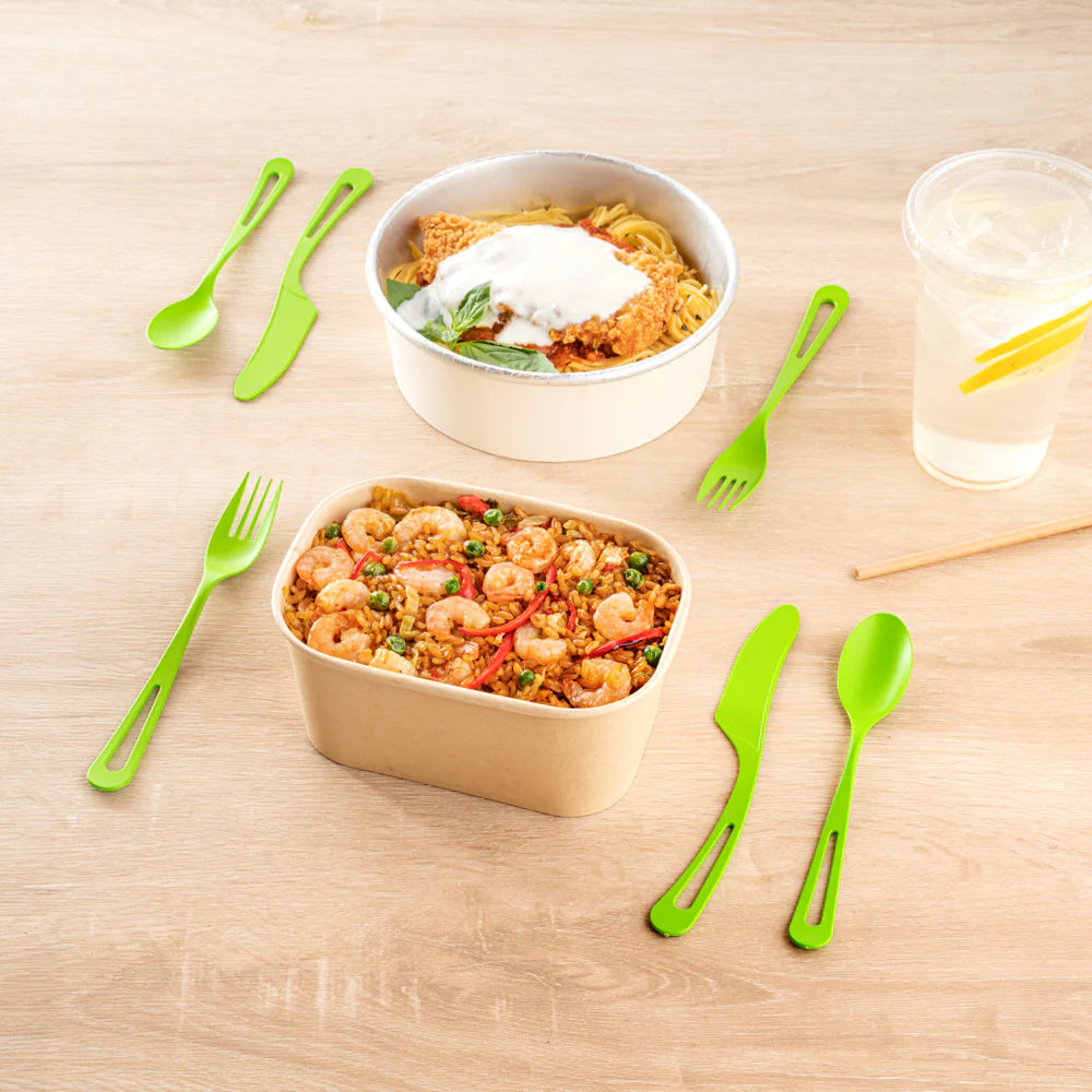 Green Compostable CPLA Cutlery Set – 7.5 in Utensils – 290 Sets per Box