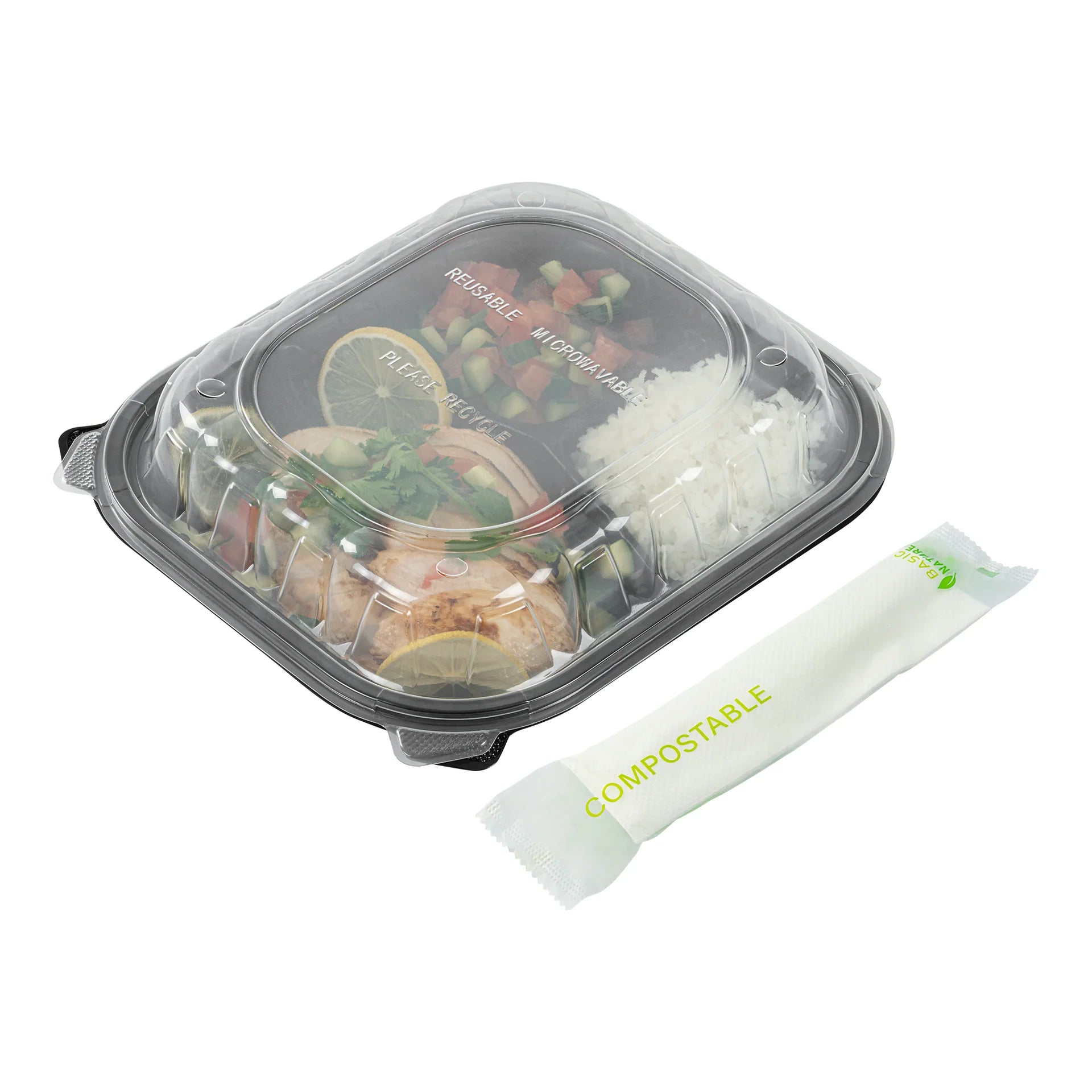 Green Compostable Cutlery Set with Napkin – 6.5 in – 100 Pieces per Box