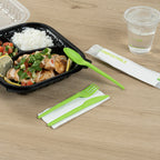 Green Compostable Cutlery Set with Napkin – 6.5 in – 100 Pieces per Box