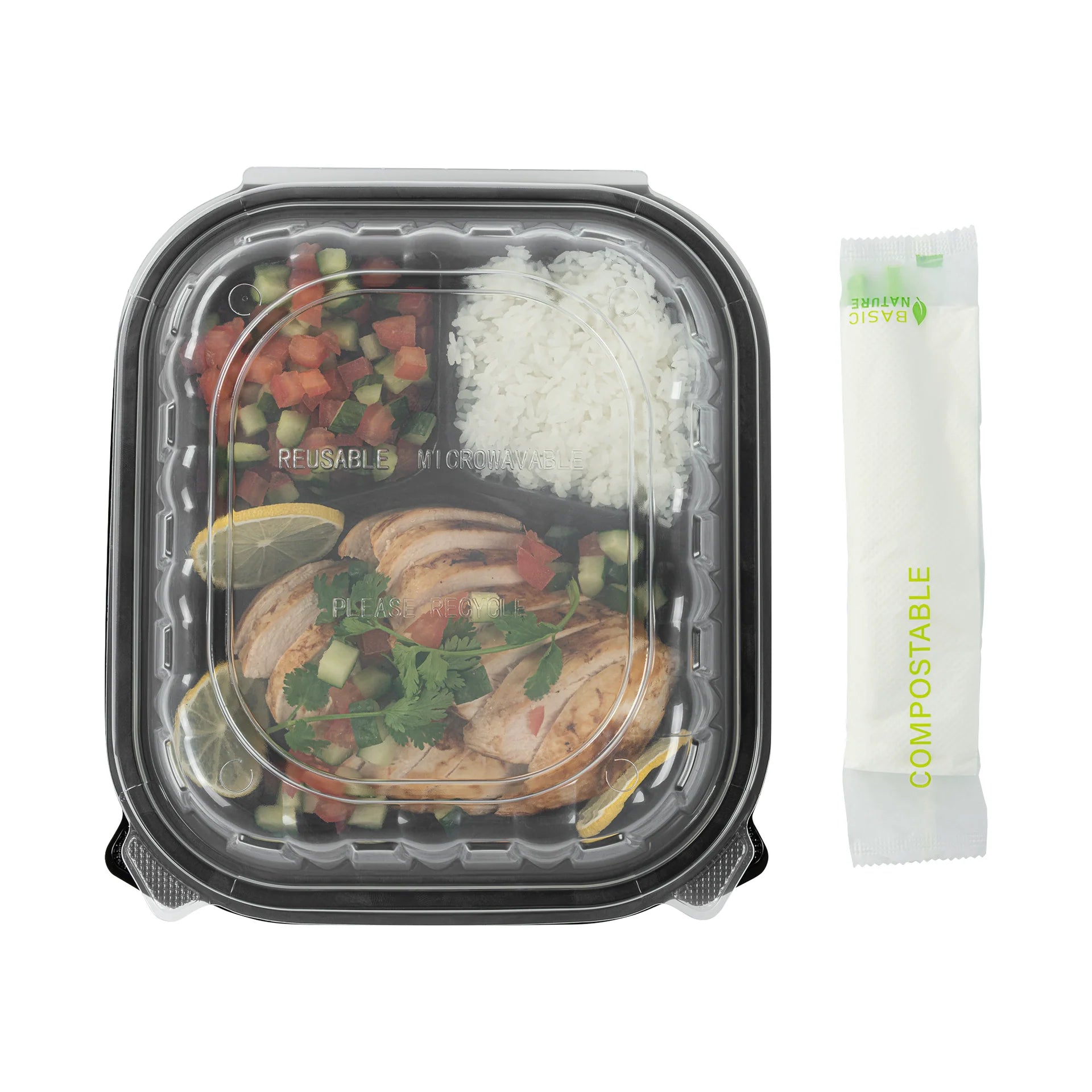 Green Compostable Cutlery Set with Napkin – 6.5 in – 100 Pieces per Box