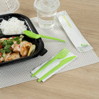 Green Compostable Cutlery Set with Napkin – 6.5 in – 100 Pieces per Box