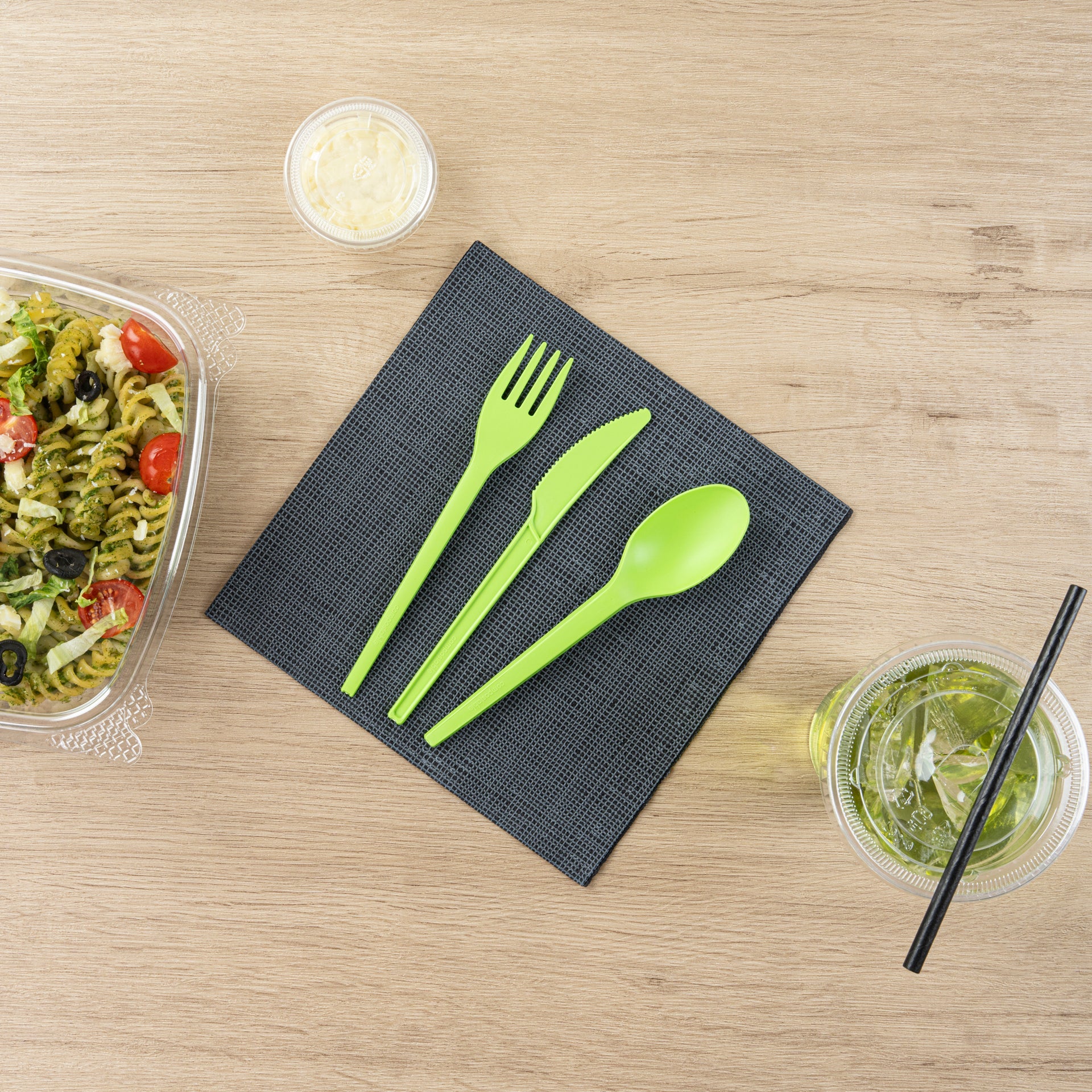Green Compostable CPLA Cutlery Set – 6.5 in Utensils – 290 Sets per Box