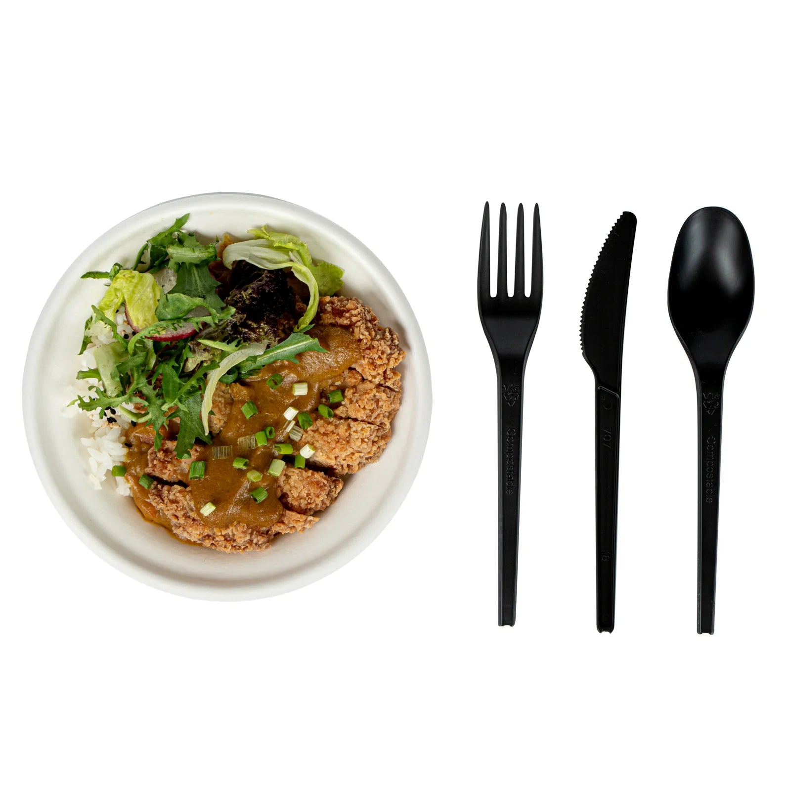 Black Compostable CPLA Cutlery Set – 6.5 in, 290 Pieces per Box