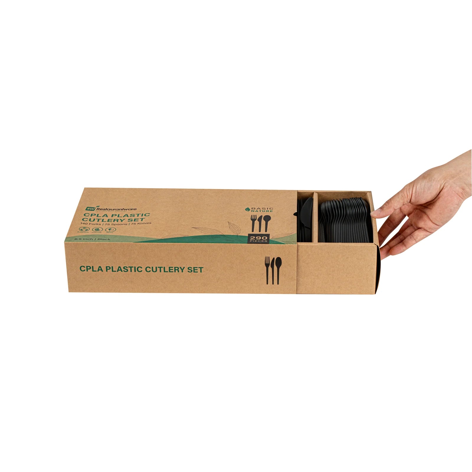 Black Compostable CPLA Cutlery Set – 6.5 in, 290 Pieces per Box