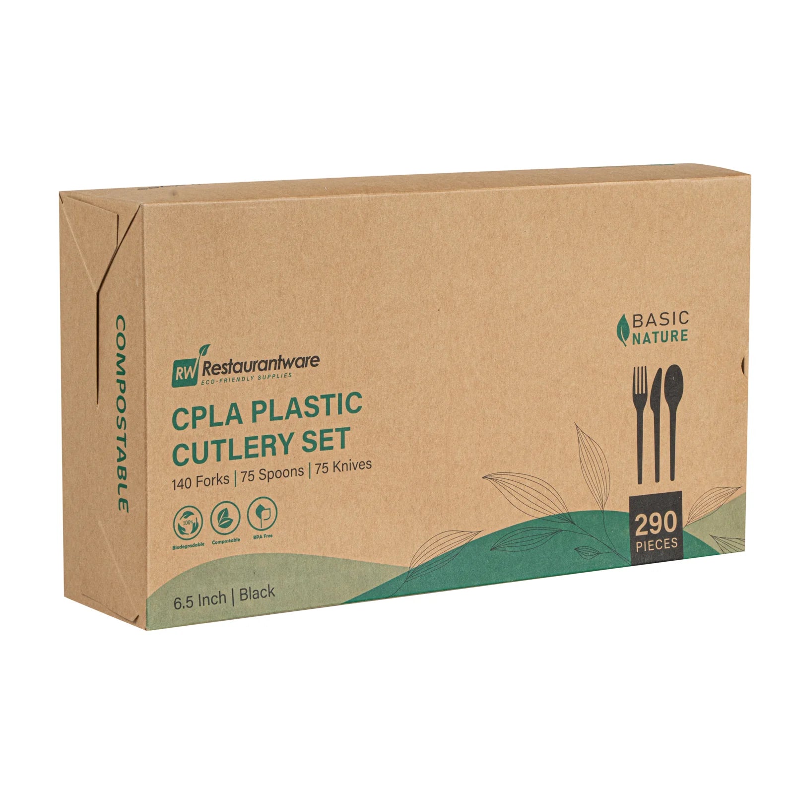 Black Compostable CPLA Cutlery Set – 6.5 in, 290 Pieces per Box