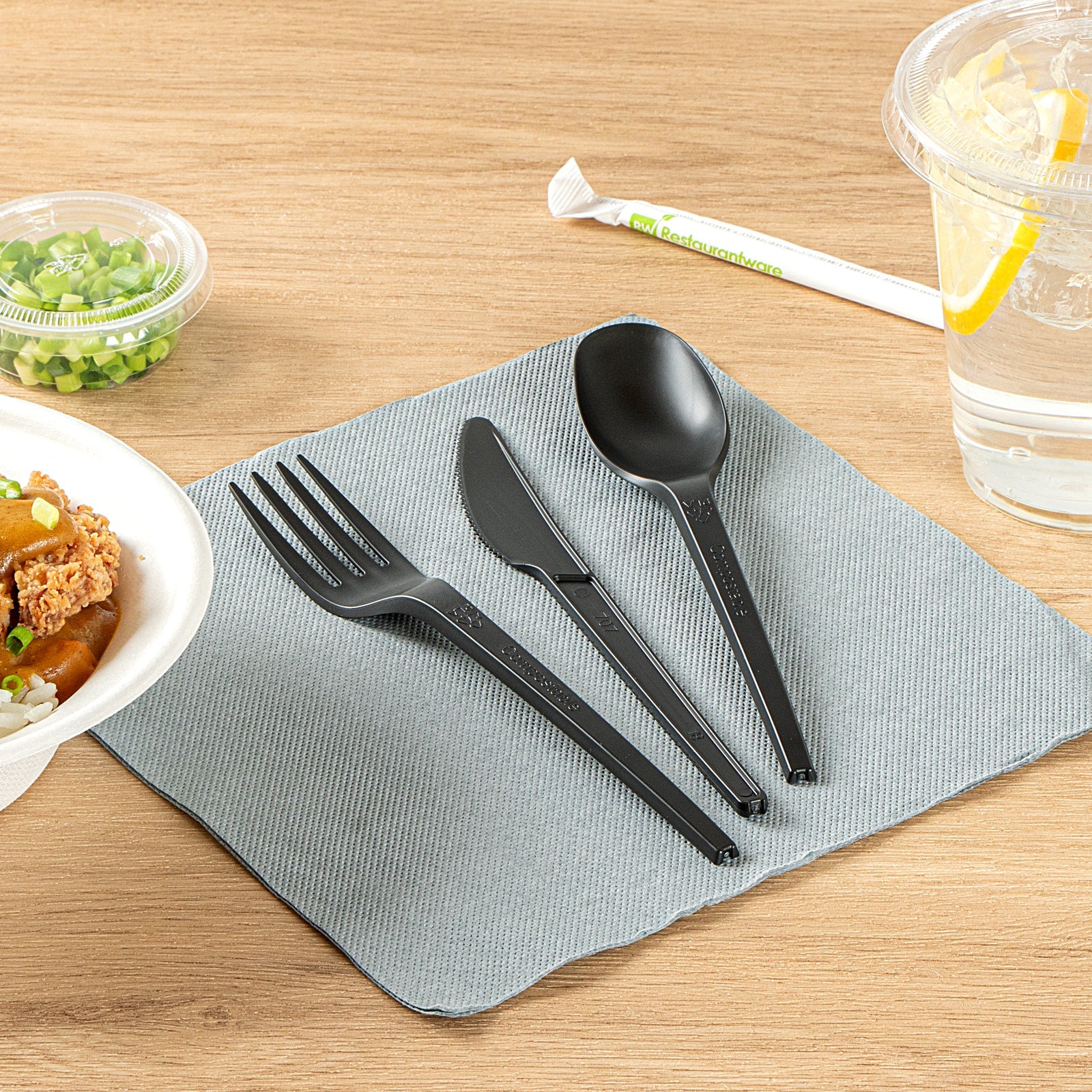 Black Compostable CPLA Cutlery Set – 6.5 in, 290 Pieces per Box