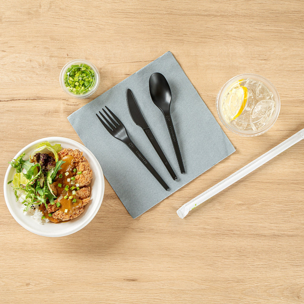 Black Compostable CPLA Cutlery Set – 6.5 in, 290 Pieces per Box