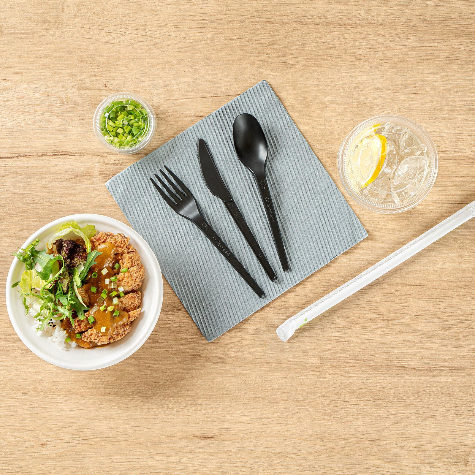 Black Compostable CPLA Cutlery Set – 6.5 in, 290 Pieces per Box
