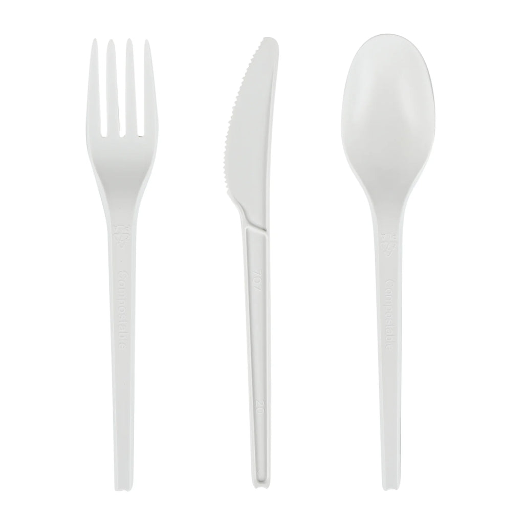 White Compostable CPLA Cutlery Set – 6.5 in, 290 Pieces per Box