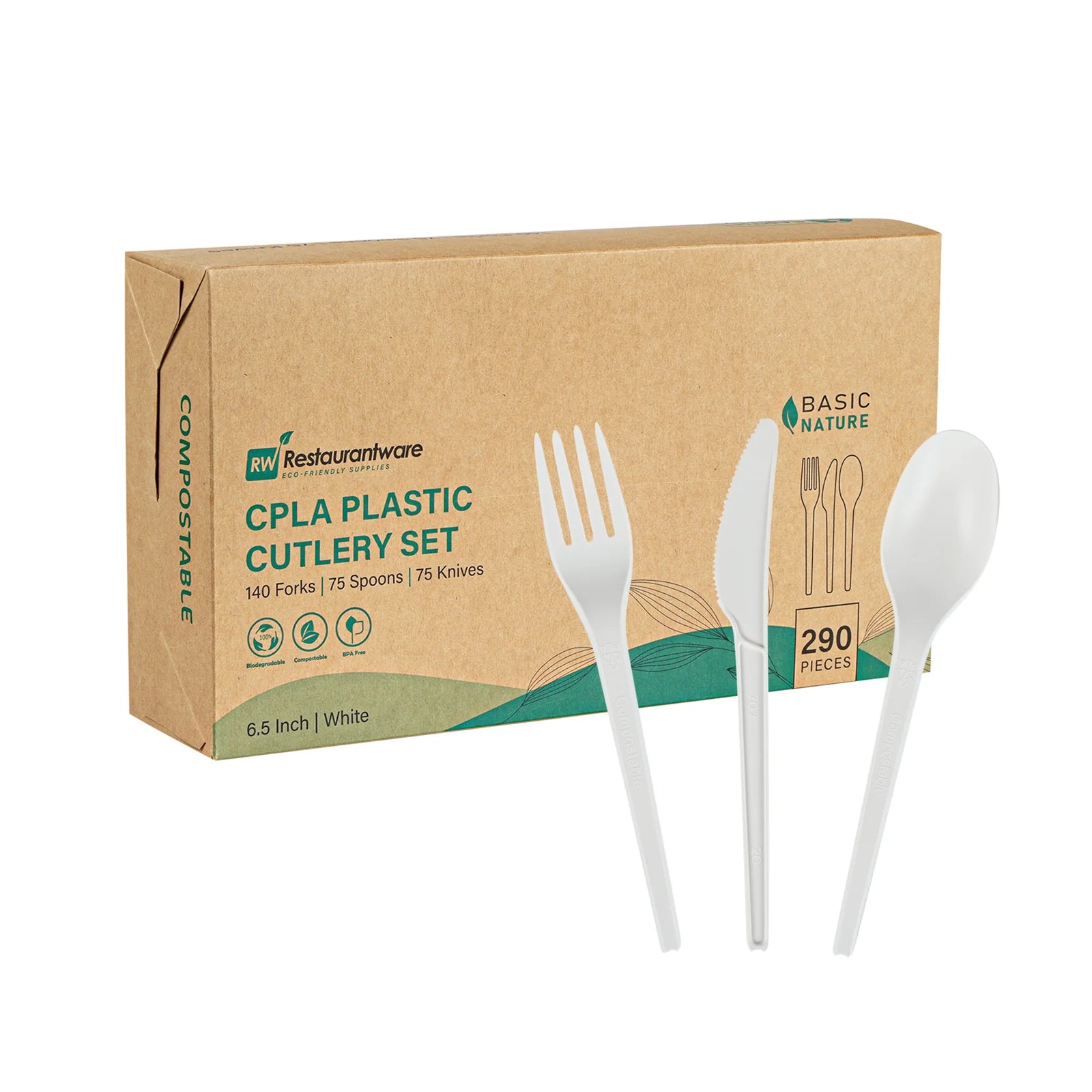 White Compostable CPLA Cutlery Set – 6.5 in, 290 Pieces per Box