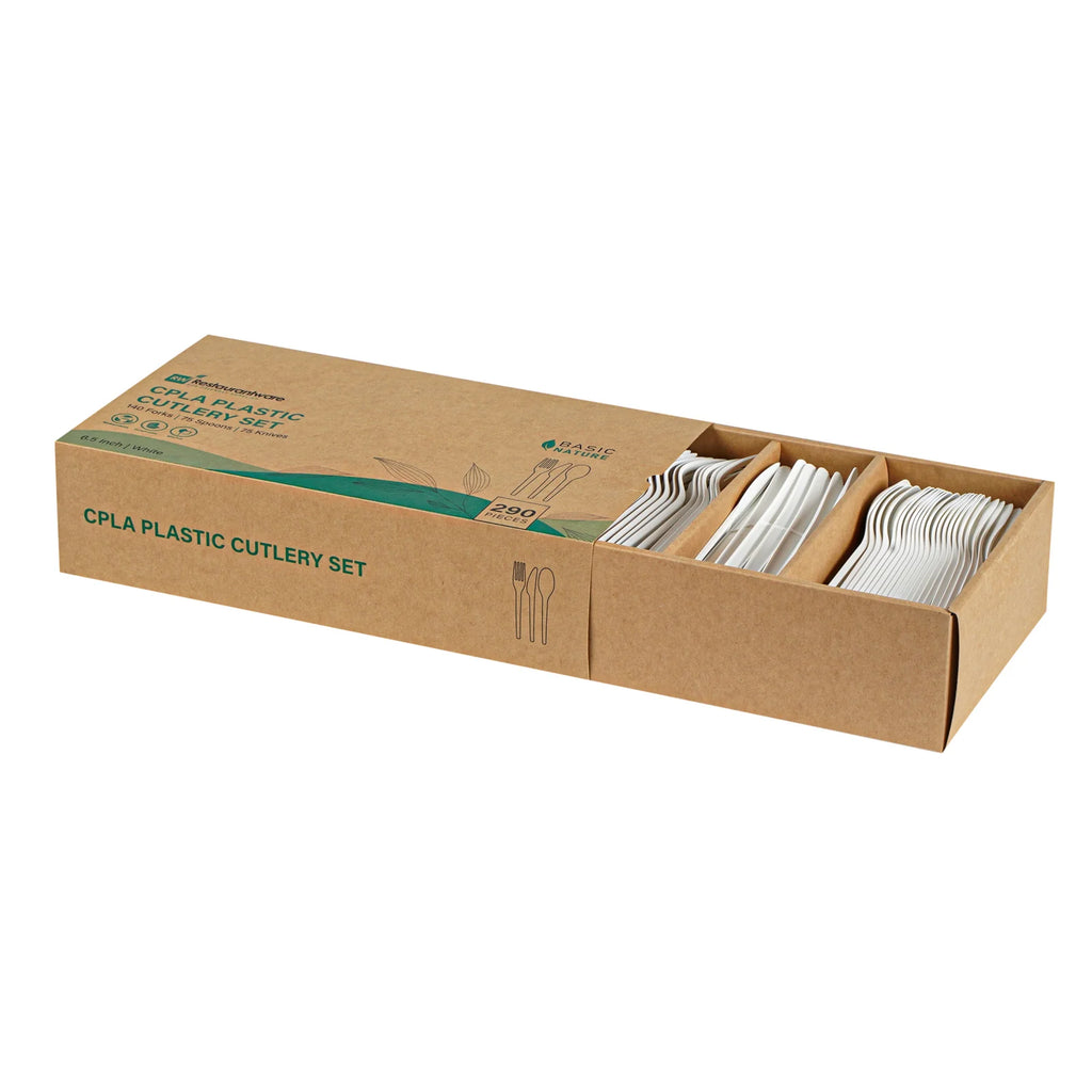 White Compostable CPLA Cutlery Set – 6.5 in, 290 Pieces per Box