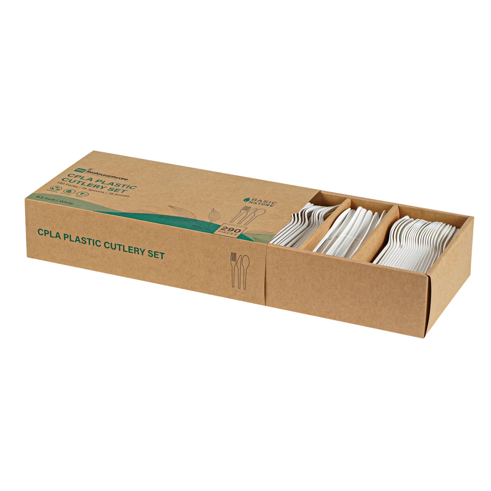White Compostable CPLA Cutlery Set – 6.5 in, 290 Pieces per Box