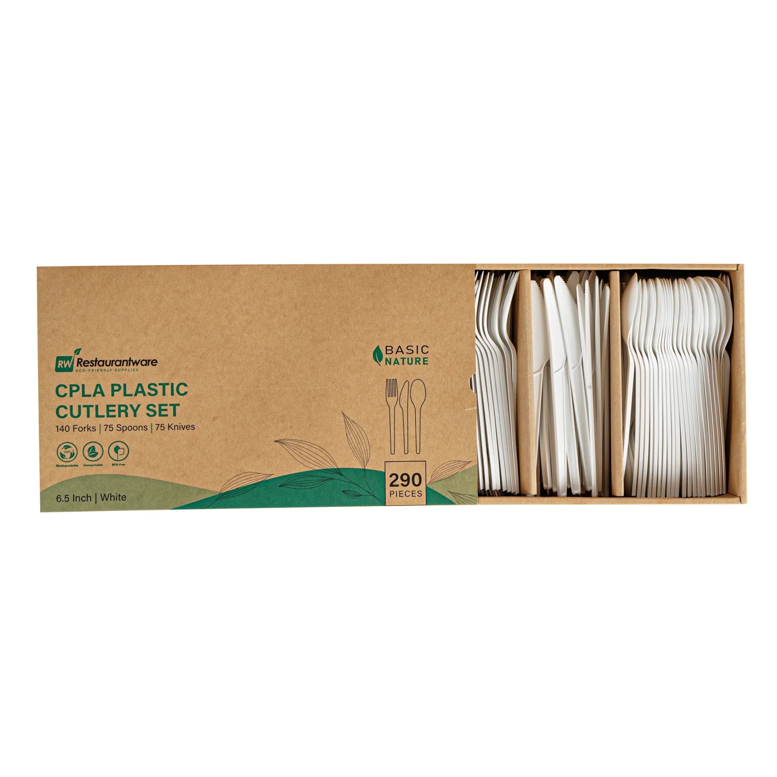 White Compostable CPLA Cutlery Set – 6.5 in, 290 Pieces per Box