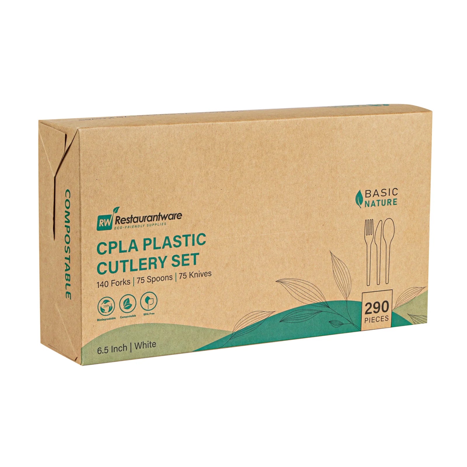 White Compostable CPLA Cutlery Set – 6.5 in, 290 Pieces per Box