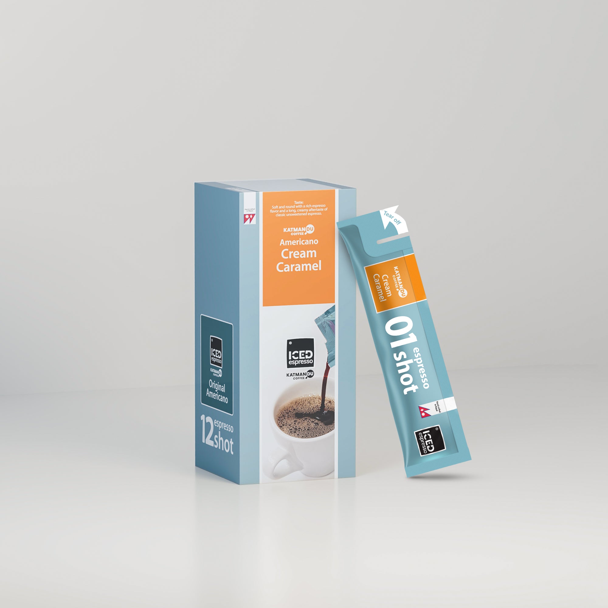 Cream Caramel 40 ml iced espresso sachet, ready-to-use premium coffee